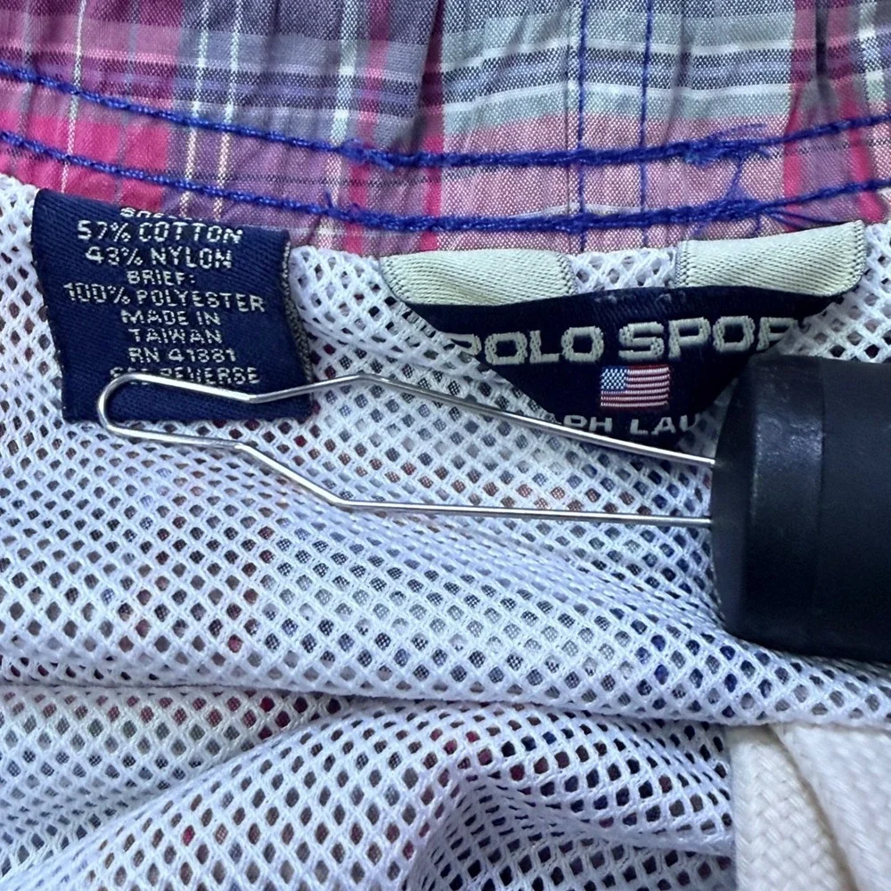 Polo Sport Swim Trunks Men XXL Pink‎ Plaid Vintage 90s Ralph Lauren Board Shorts